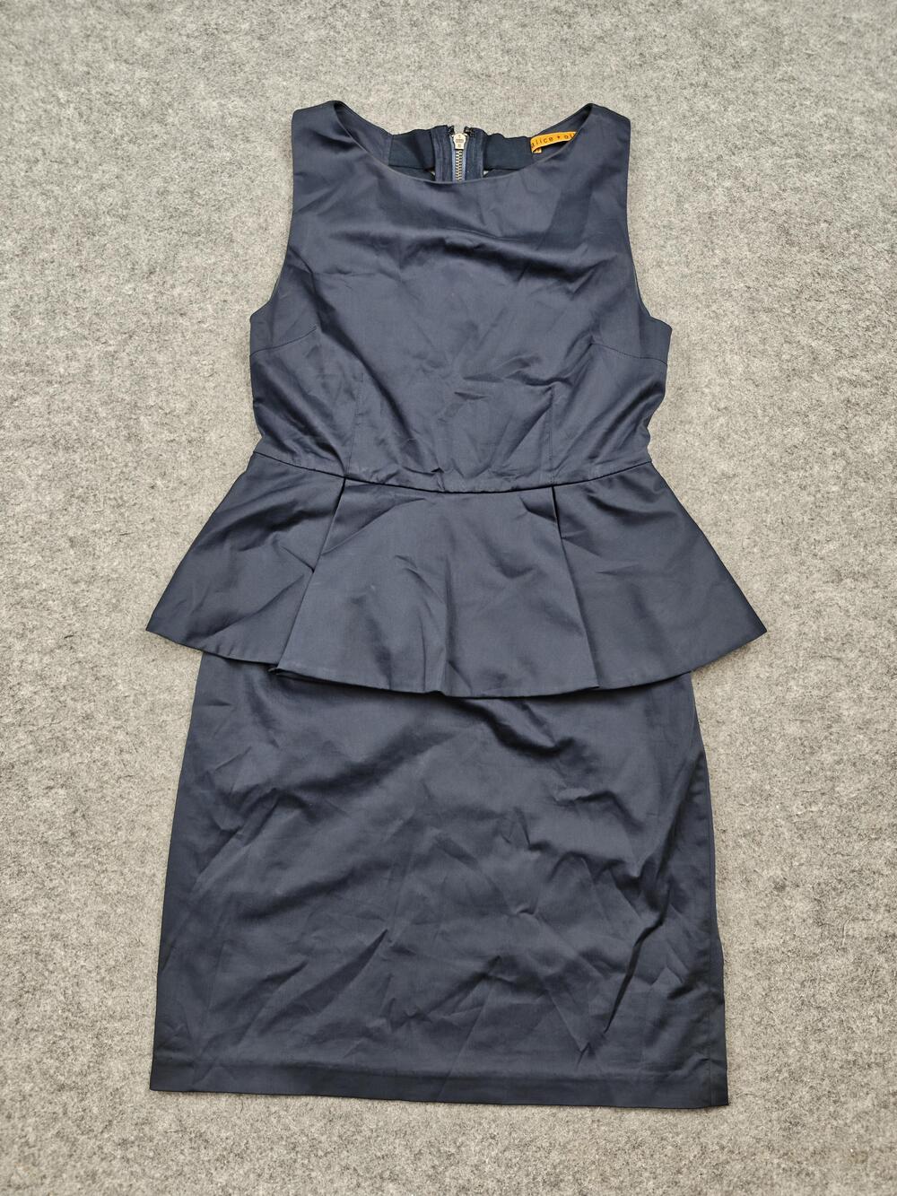 Alice + Olivia Dress Womens XS Blue Peplum Sheath Satin Knee Length
